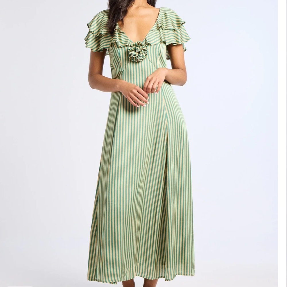 Mille Lucie Dress in Almond & Green Stripe